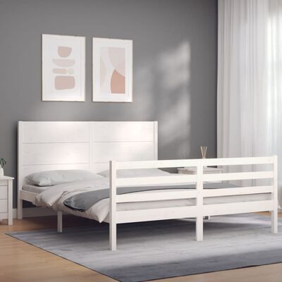 vidaXL Estructura de cama matrimonio con cabecero madera maciza blanco