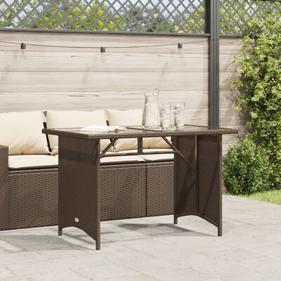 vidaXL Mesa de jardín superficie vidrio ratán PE marrón 110x68x70 cm