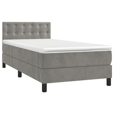 vidaXL Cama box spring con colchón terciopelo gris claro 80x200 cm