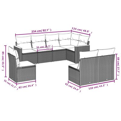 vidaXL Set de sofás de jardín 8 piezas y cojines ratán sintético negro