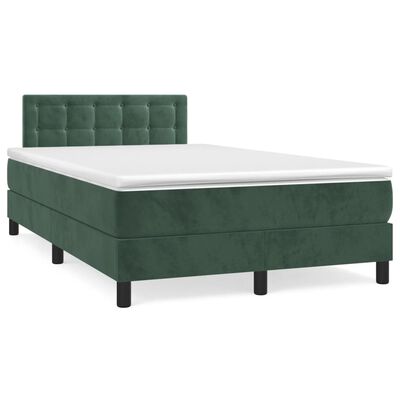 vidaXL Cama box spring colchón y LED terciopelo verde oscuro 120x190cm