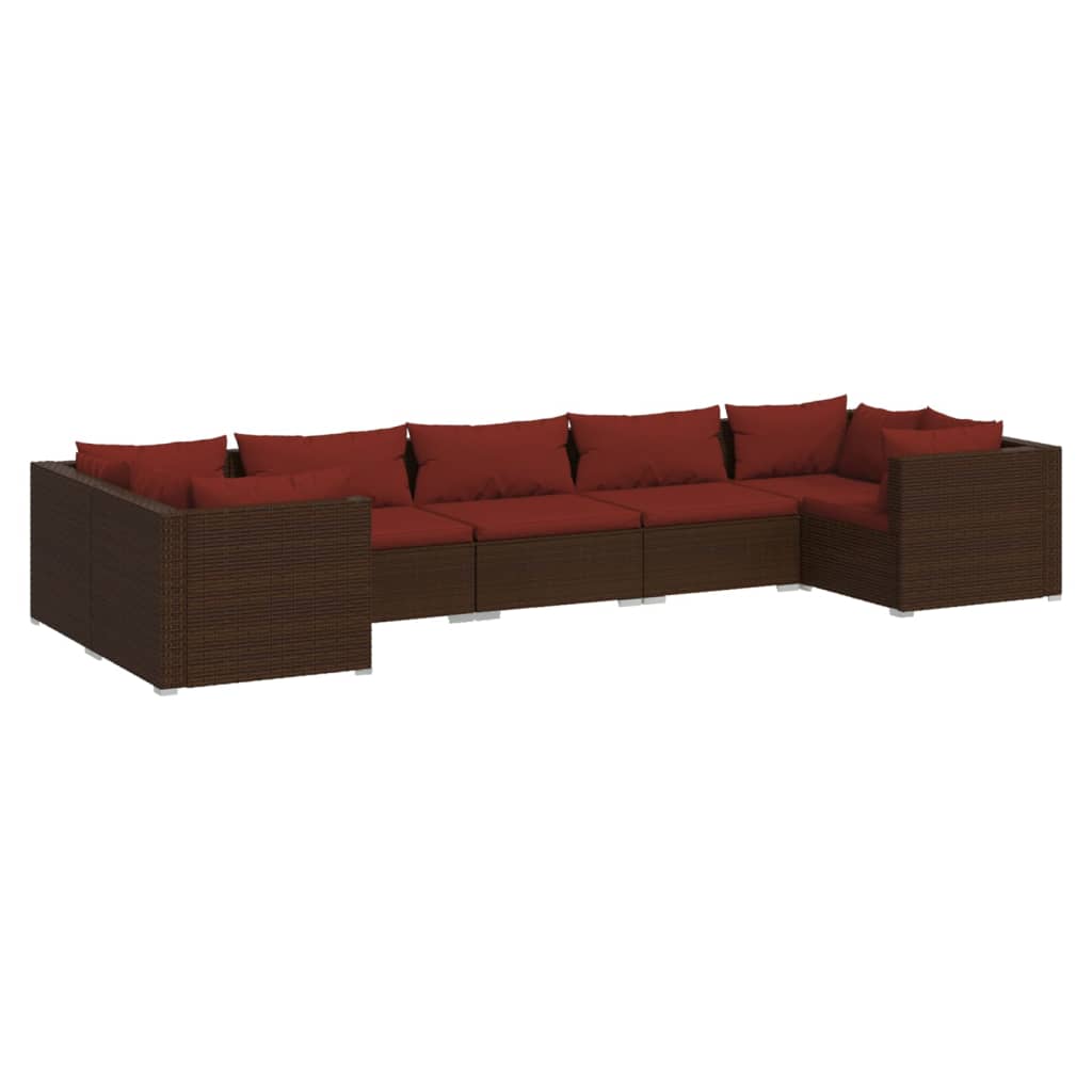 vidaXL Set muebles de jardín 7 piezas y cojines ratán sintético marrón