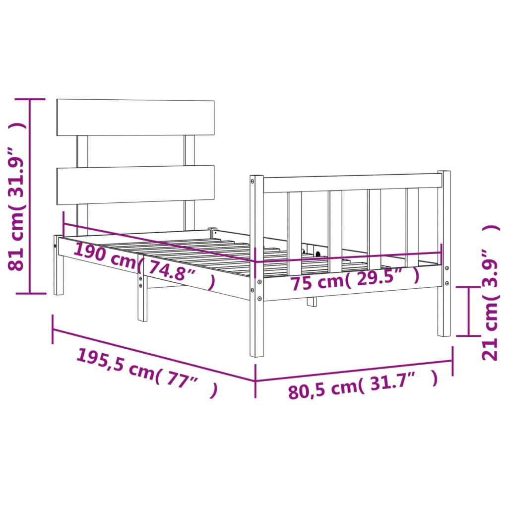 vidaXL Estructura de cama individual con cabecero madera maciza