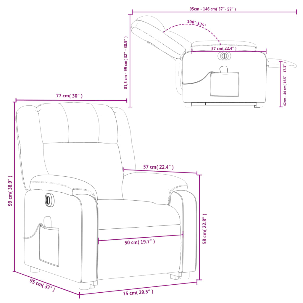 vidaXL Sillón de masaje eléctrico reclinable elevable tela negro