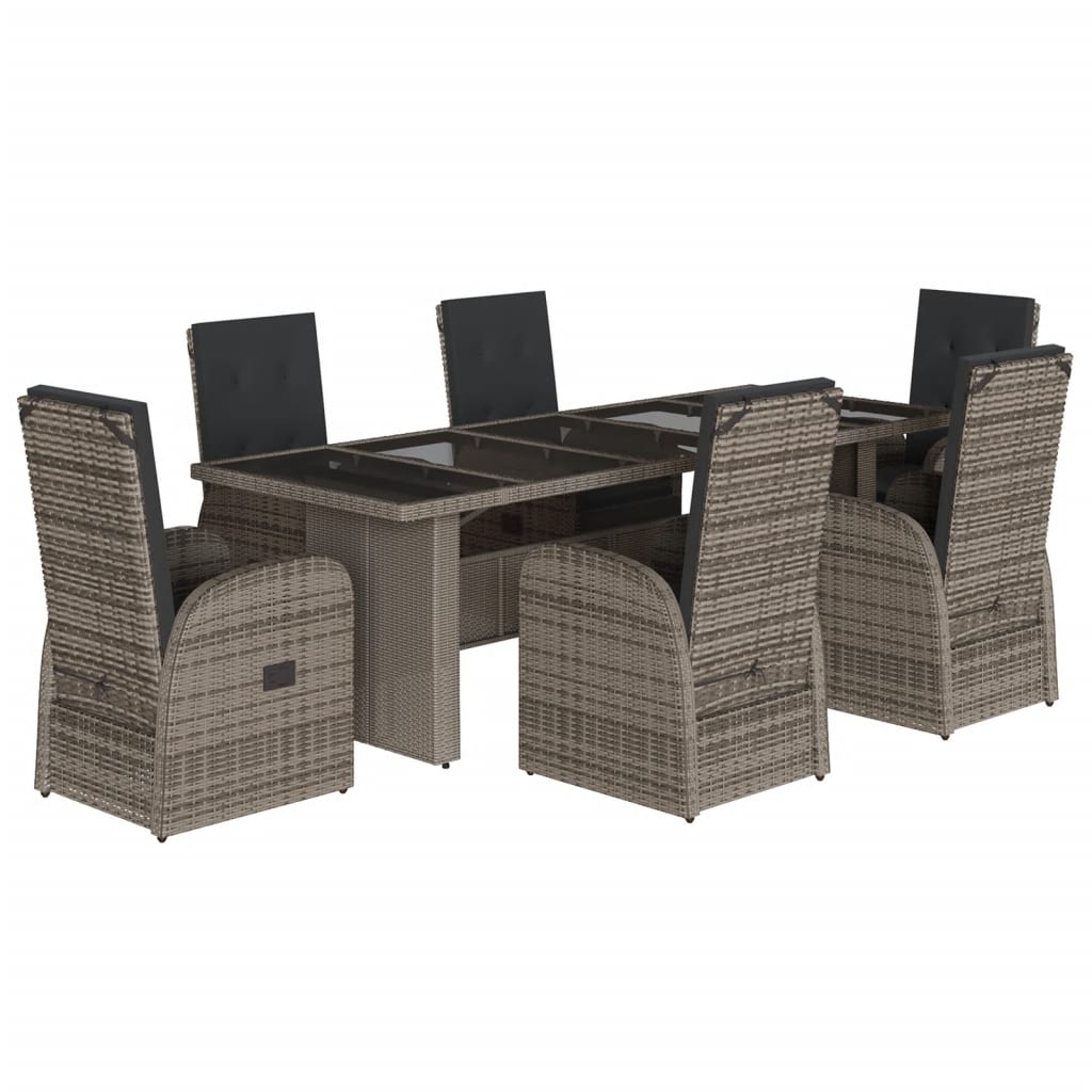 vidaXL Set comedor jardín 7 pzas y cojines ratán sintético gris