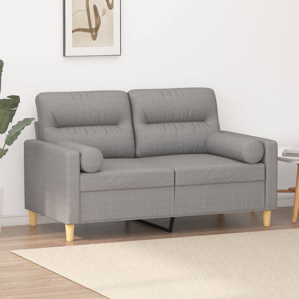 vidaXL Sofá de 2 plazas con almohadas y cojines tela gris claro 120 cm