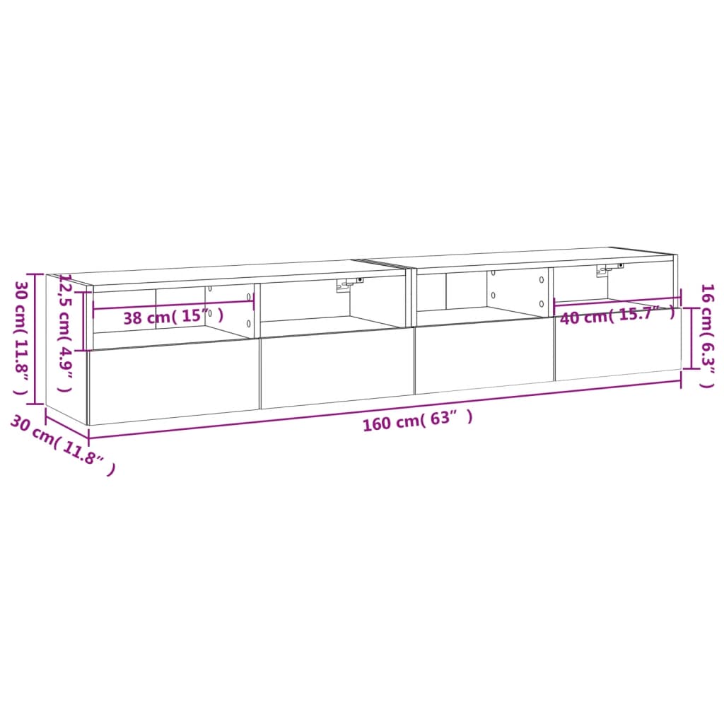 vidaXL Muebles de pared para TV 2 uds madera roble marrón 80x30x30 cm