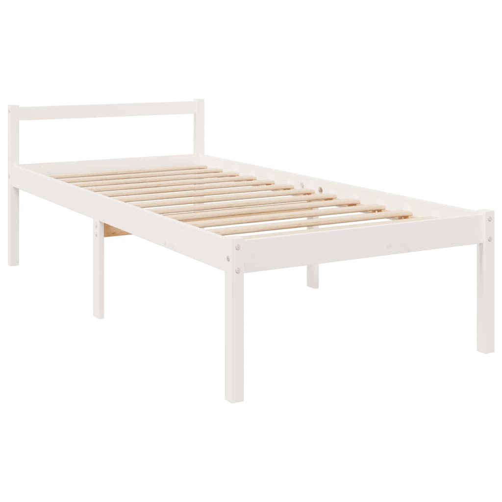 vidaXL Cama para personas mayores con cabecero madera maciza blanco