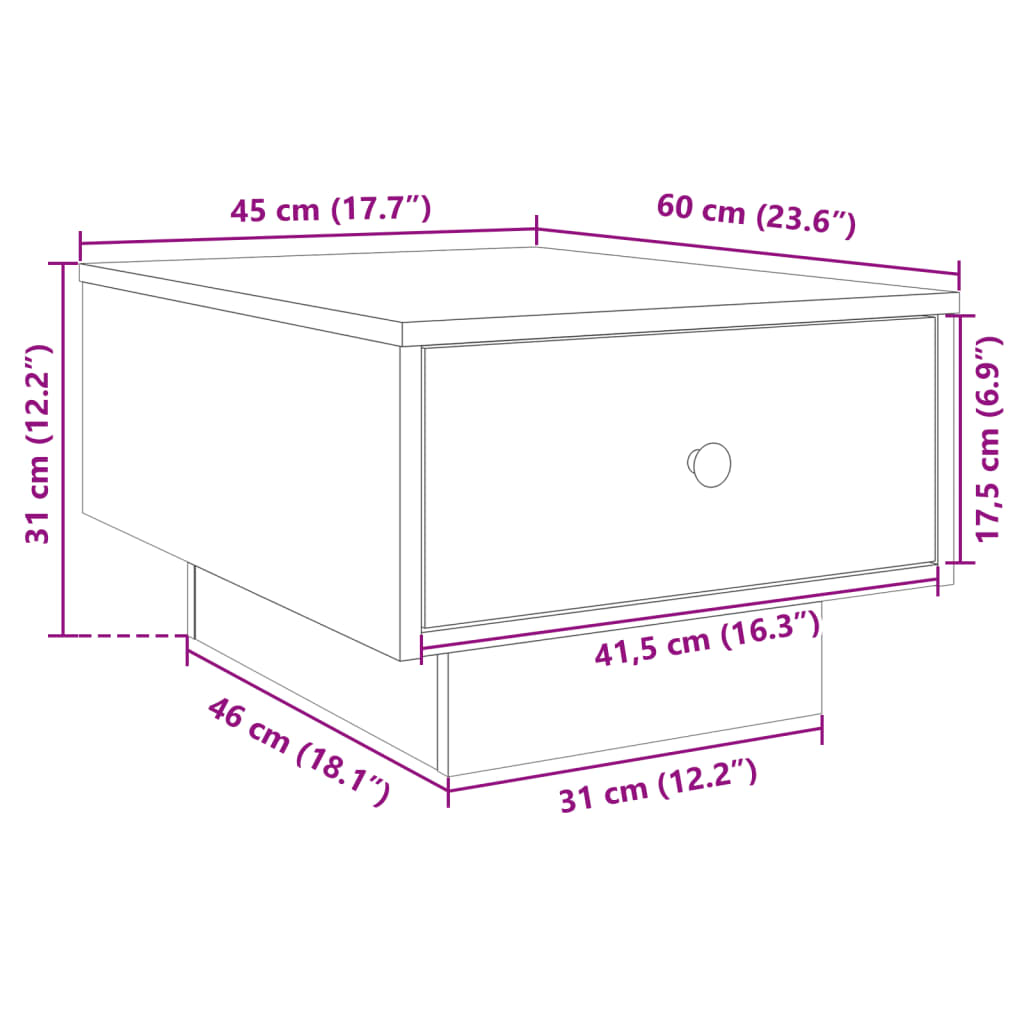 vidaXL Mesa de centro madera de ingeniería roble Sonoma 60x45x31 cm