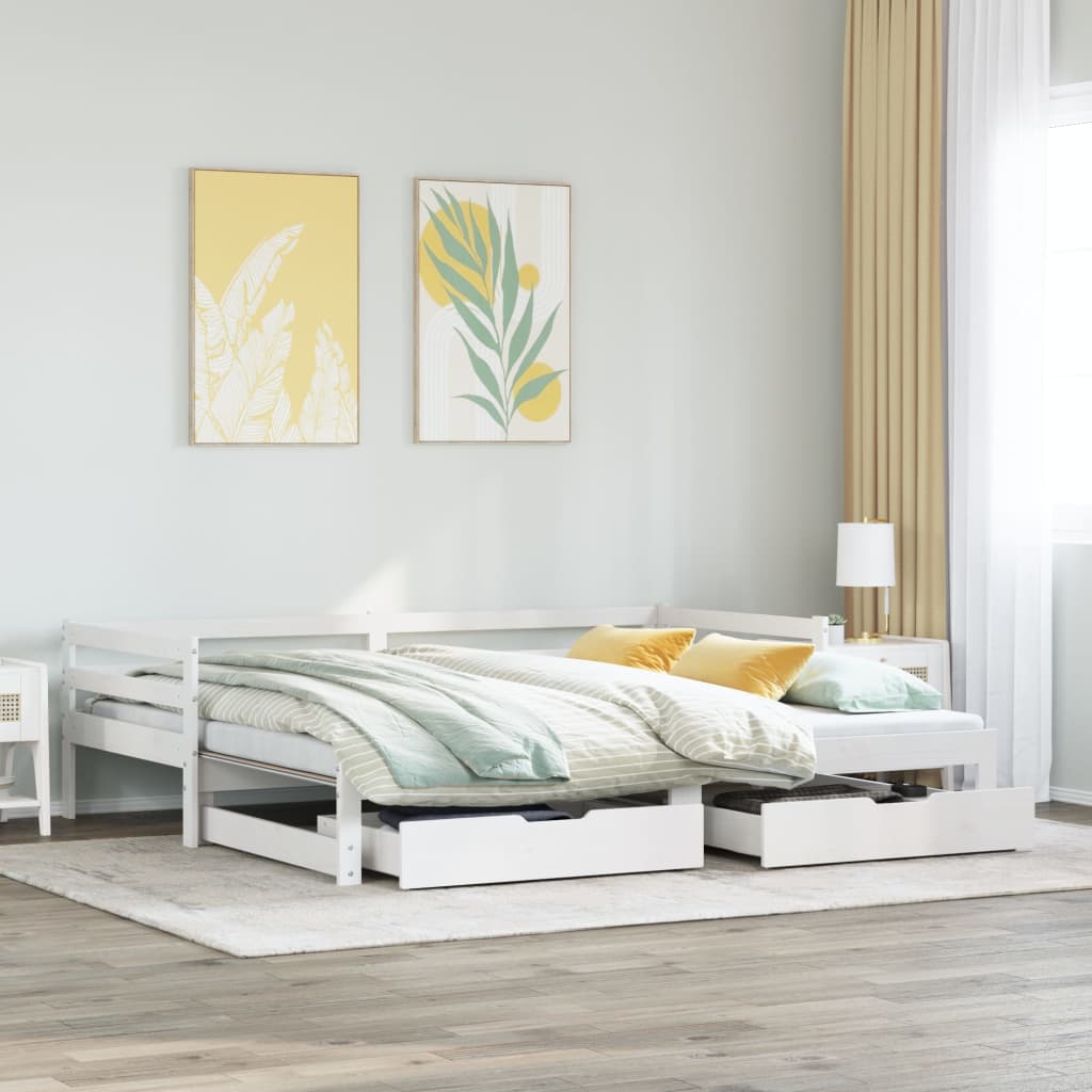 vidaXL Sofá cama nido con cajones madera maciza pino blanca 90x190 cm