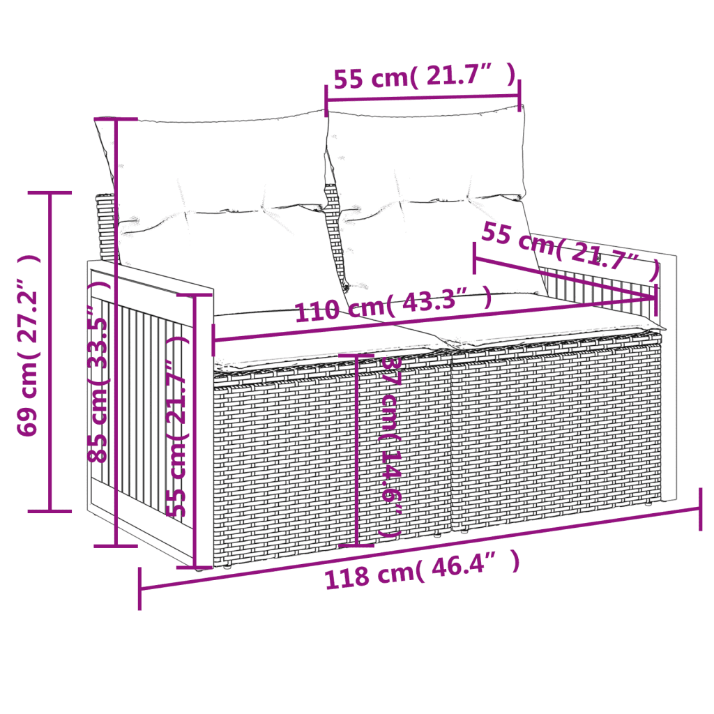 vidaXL Set de muebles de jardín 9 pzas y cojines ratán sintético gris