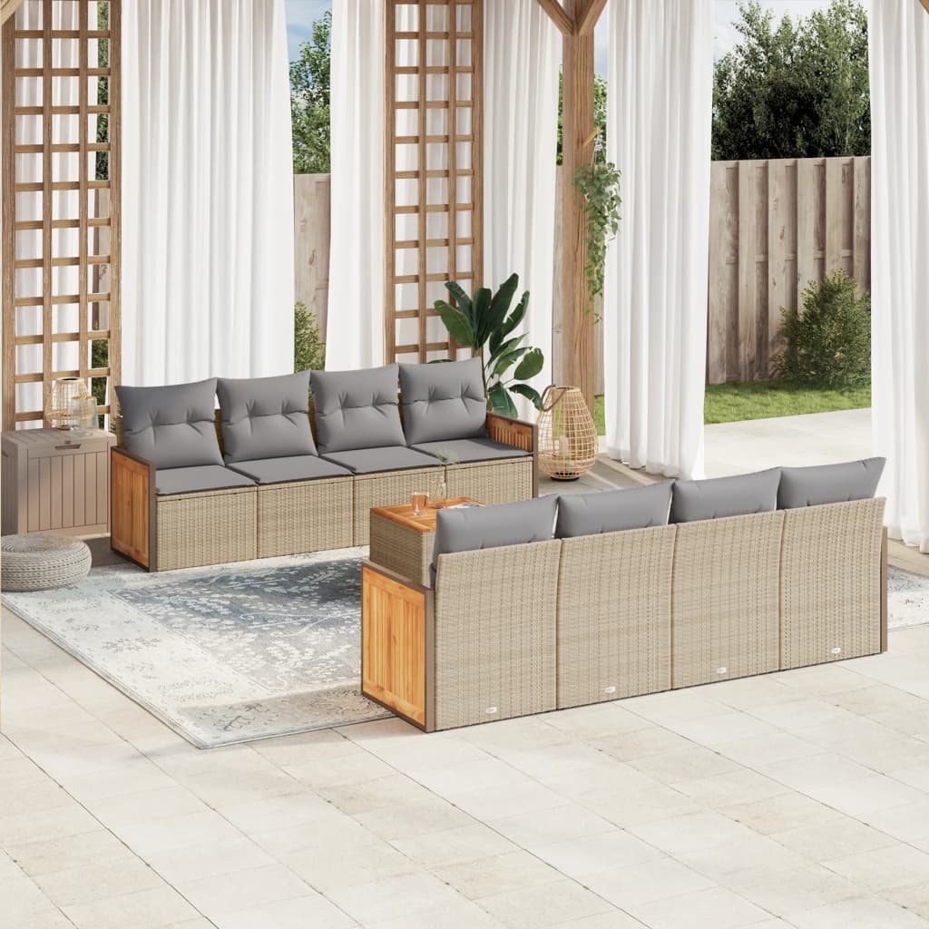 vidaXL Set de sofás de jardín 9 pzas con cojines ratán sintético beige