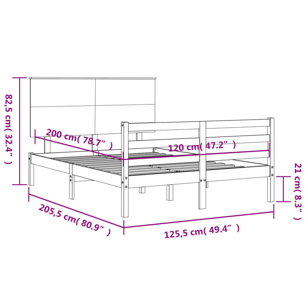 vidaXL Estructura de cama con cabecero madera maciza negro 120x200 cm