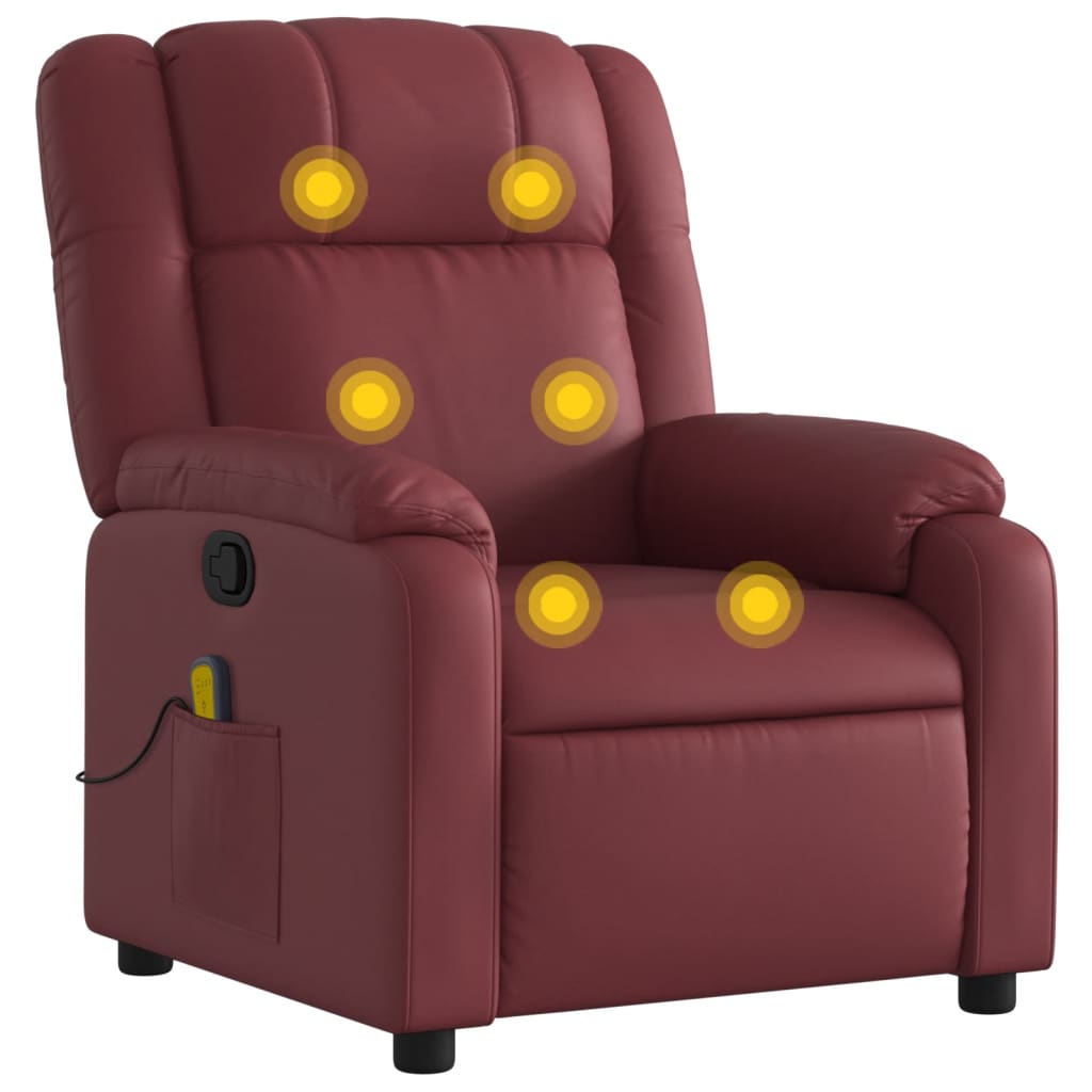 vidaXL Sillón de masaje reclinable cuero sintético rojo tinto