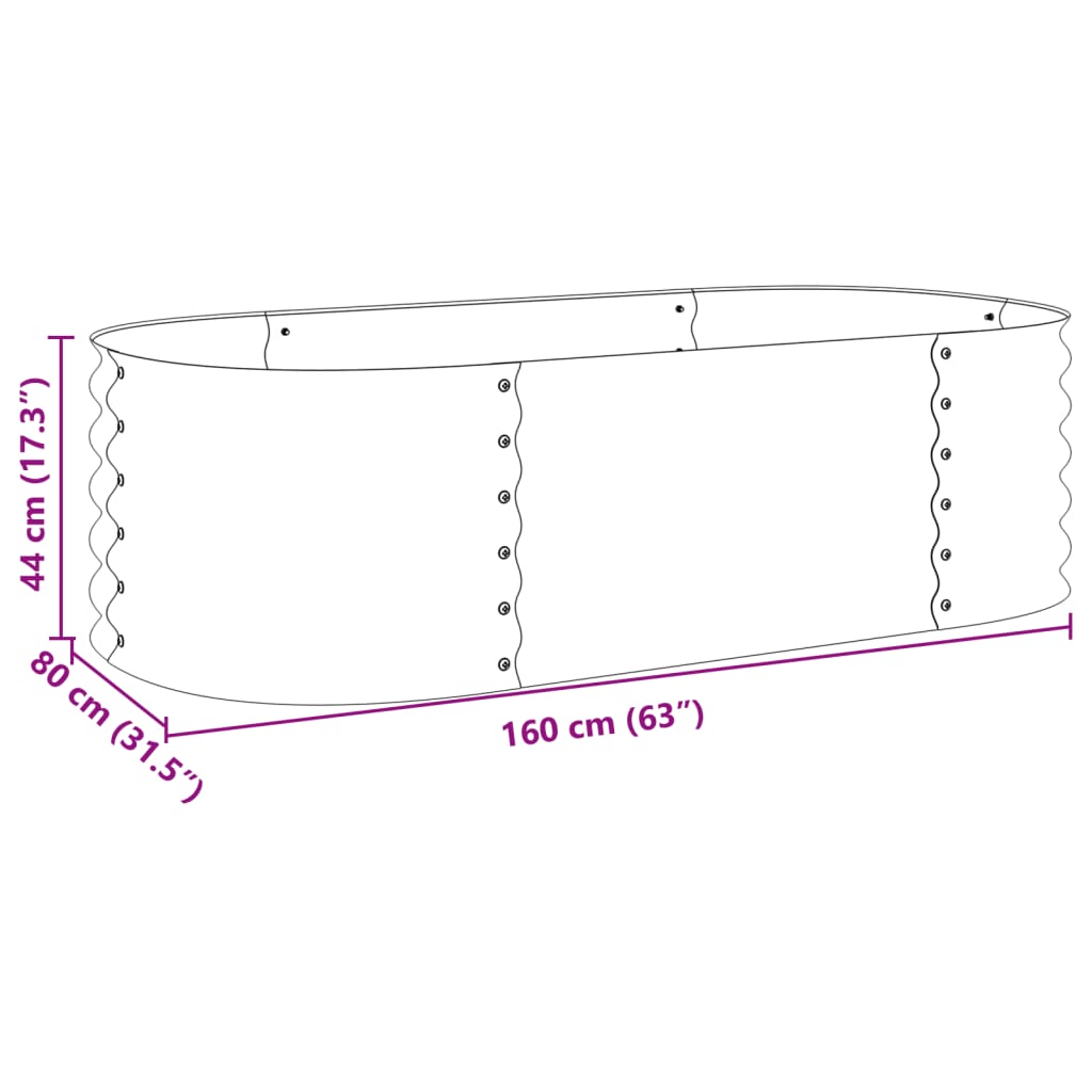 vidaXL Arriate de acero galvanizado gris 160x80x44 cm