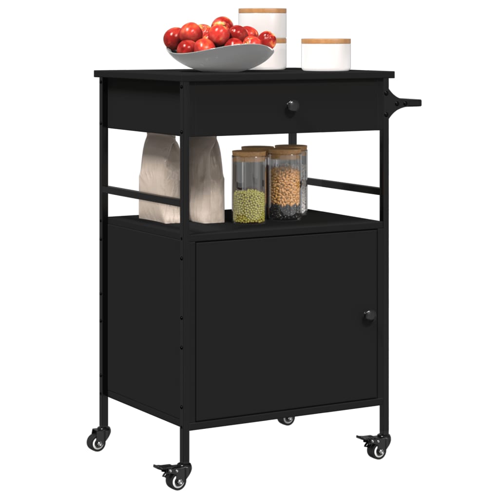 vidaXL Carrito de cocina de madera de ingeniería negro 56x43x89,5 cm