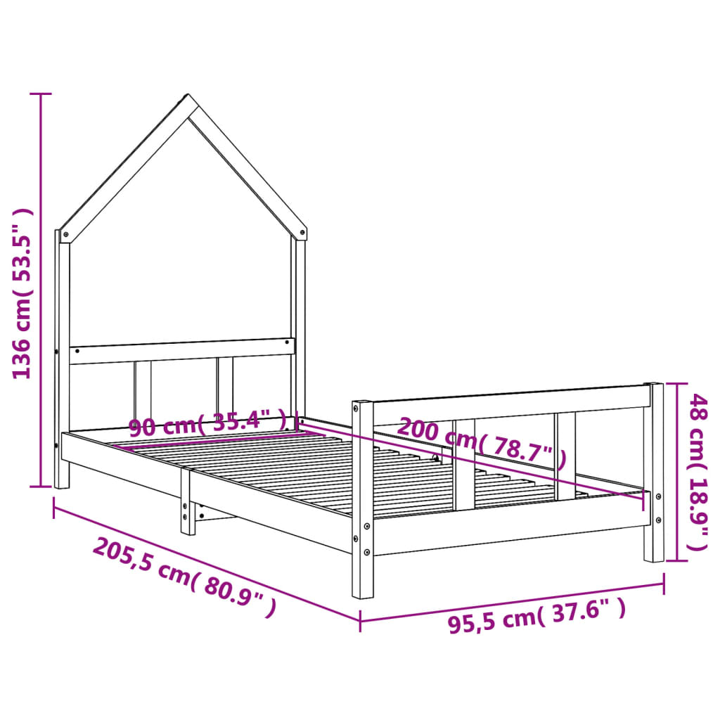 vidaXL Estructura de cama para niños madera de pino blanco 90x200 cm
