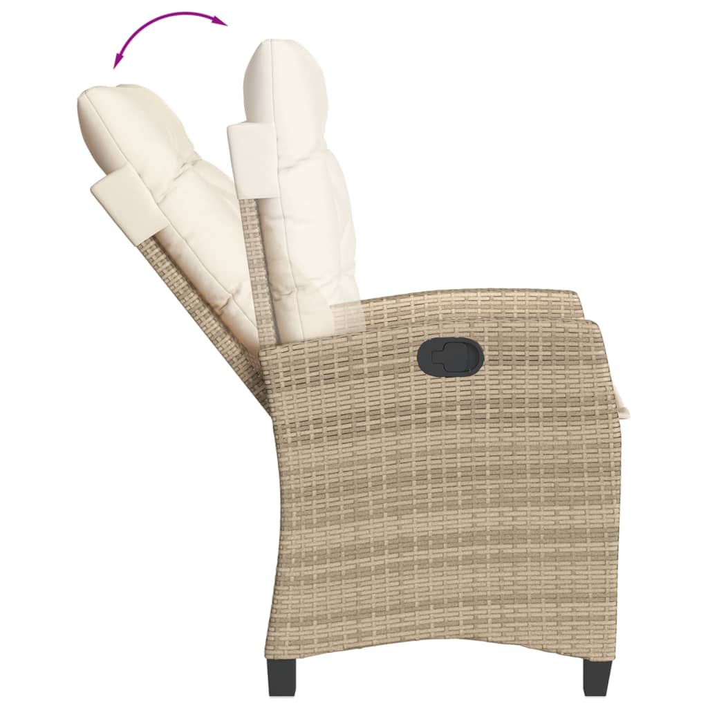 vidaXL Silla de jardín reclinable con cojines ratán sintético beige