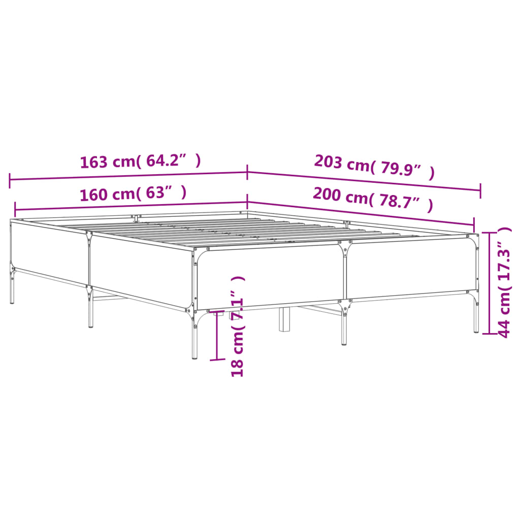 vidaXL Estructura cama madera ingeniería metal gris Sonoma 160x200 cm