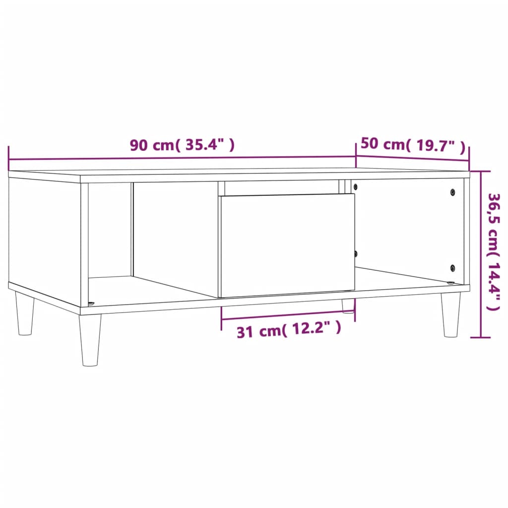 vidaXL Mesa de centro madera contrachapada marrón roble 90x50x36,5 cm