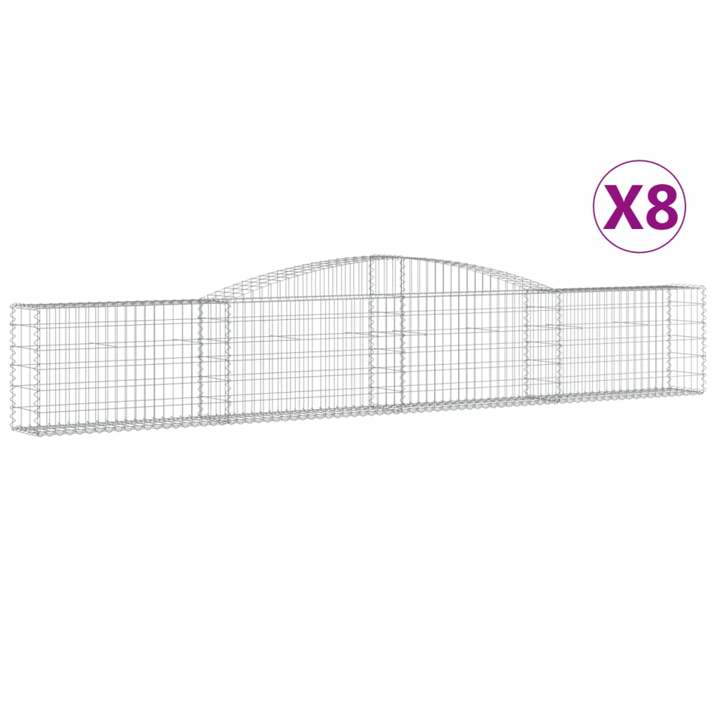 vidaXL Cestas de gaviones 8 uds forma de arco hierro 400x30x60/80 cm