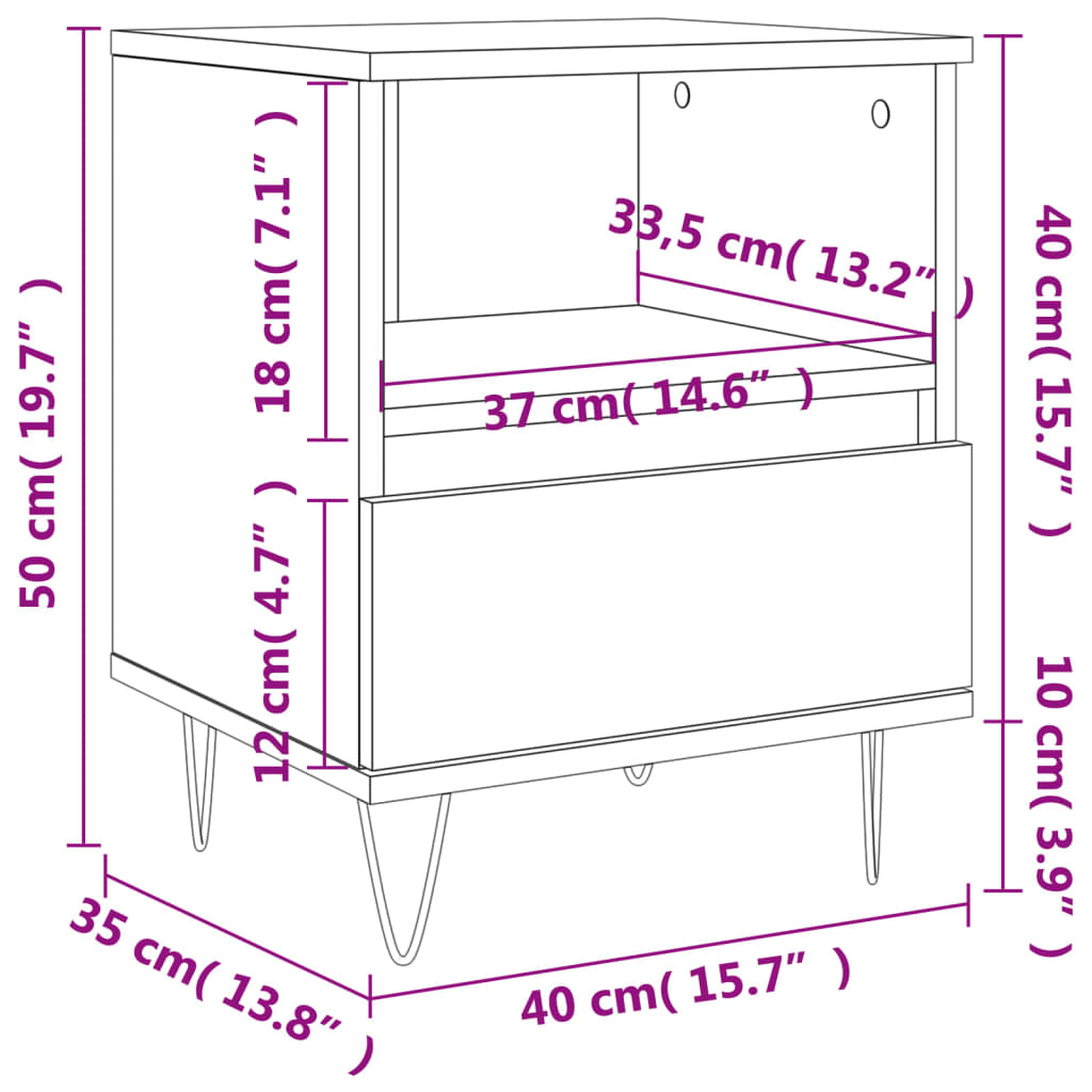 vidaXL Mesitas noche 2 uds madera ingeniería roble Sonoma 40x35x50 cm