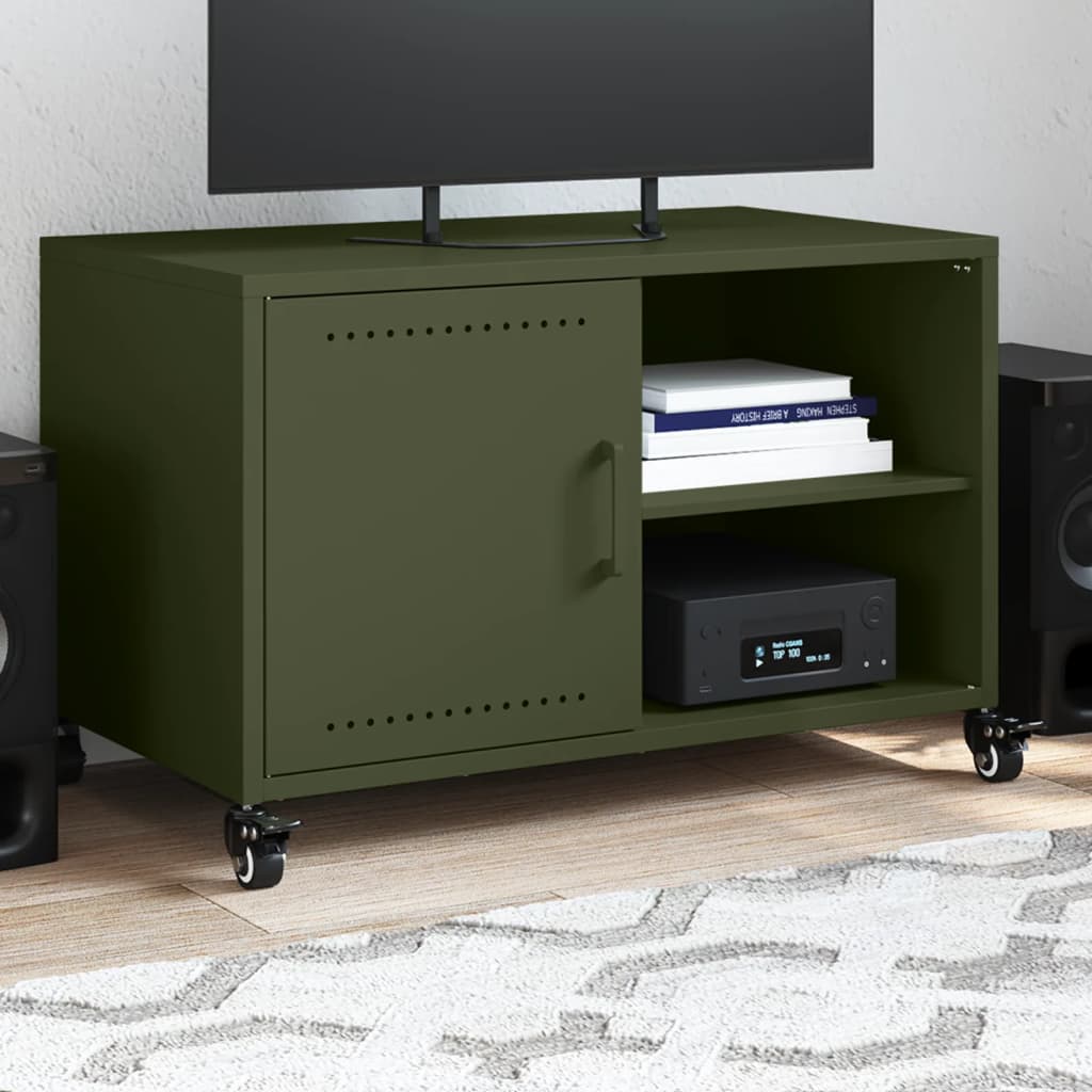 vidaXL Mueble de TV de acero verde oliva 68x39x43,5 cm