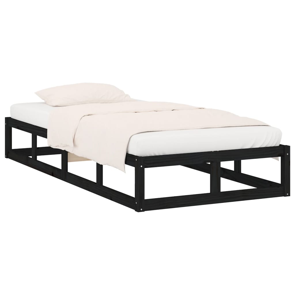 vidaXL Estructura de cama de madera maciza negra 100x200 cm