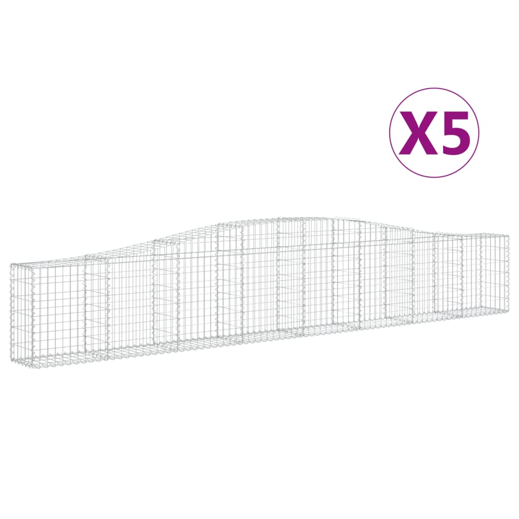 vidaXL Cestas de gaviones 5 uds forma de arco hierro 400x30x60/80 cm