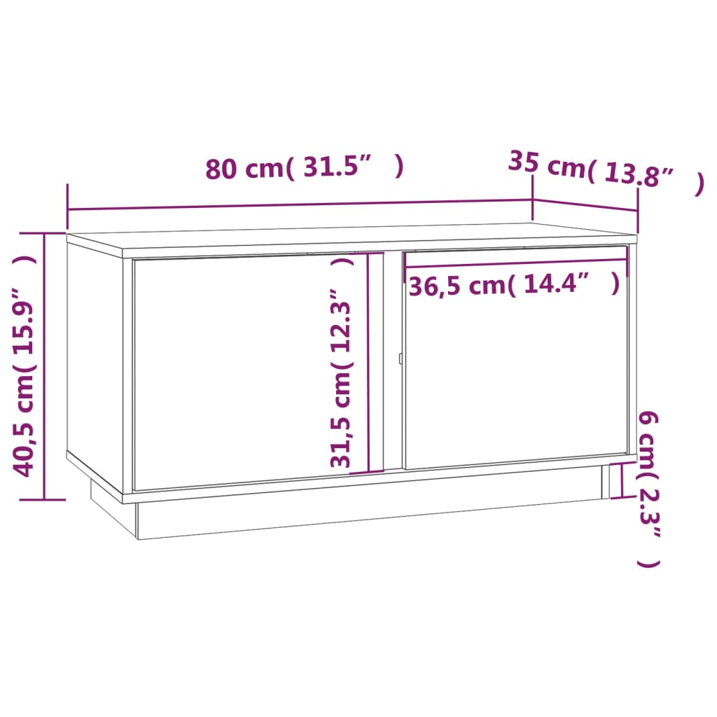 vidaXL Mueble de TV madera maciza de pino negro 80x35x40,5 cm