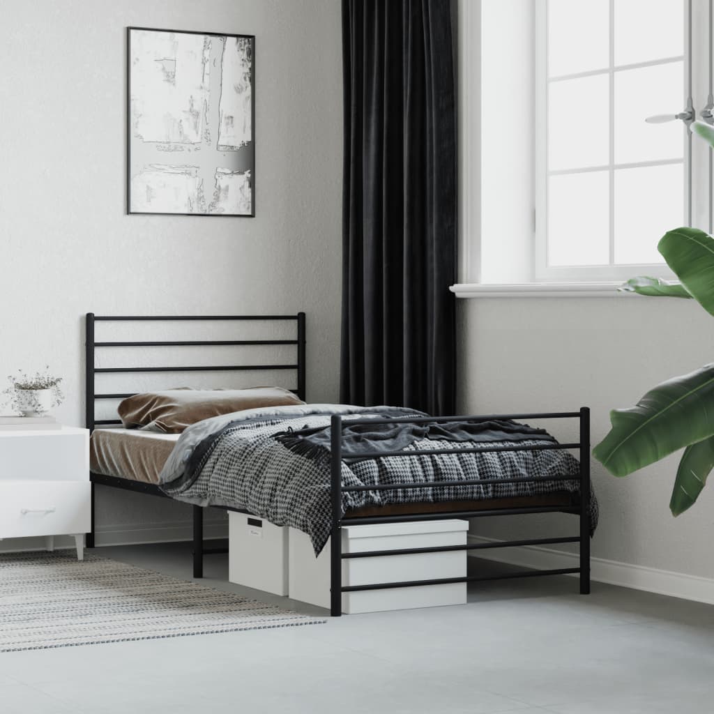 vidaXL Estructura cama sin colchón con estribo metal negro 90x190 cm