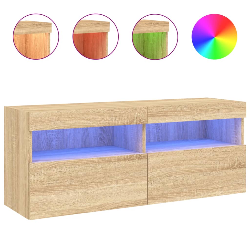 vidaXL Mueble de TV de pared con luces LED roble Sonoma 100x30x40 cm