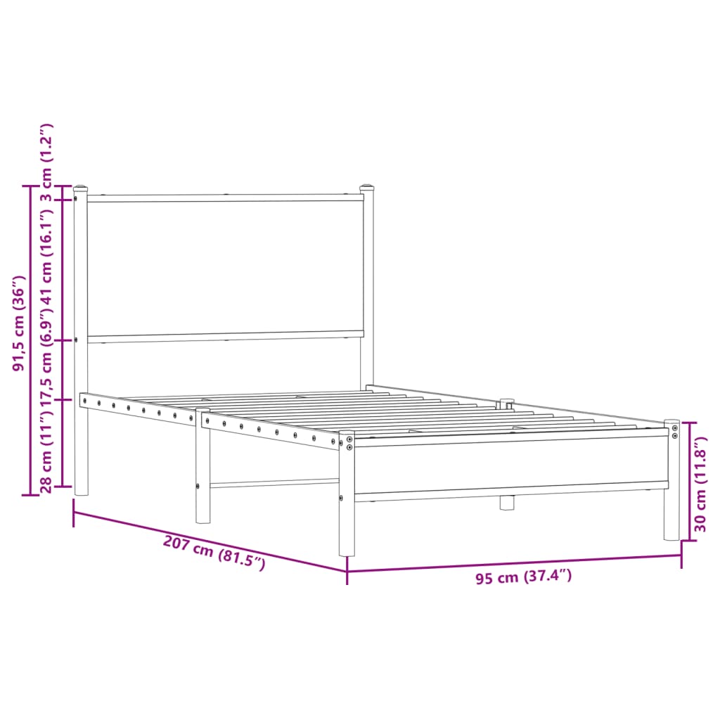 vidaXL Estructura de cama sin colchón metal marrón roble 90x200 cm