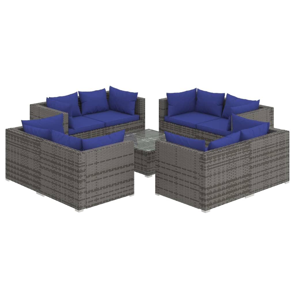 vidaXL Set de muebles de jardín 9 pzas y cojines ratán sintético gris