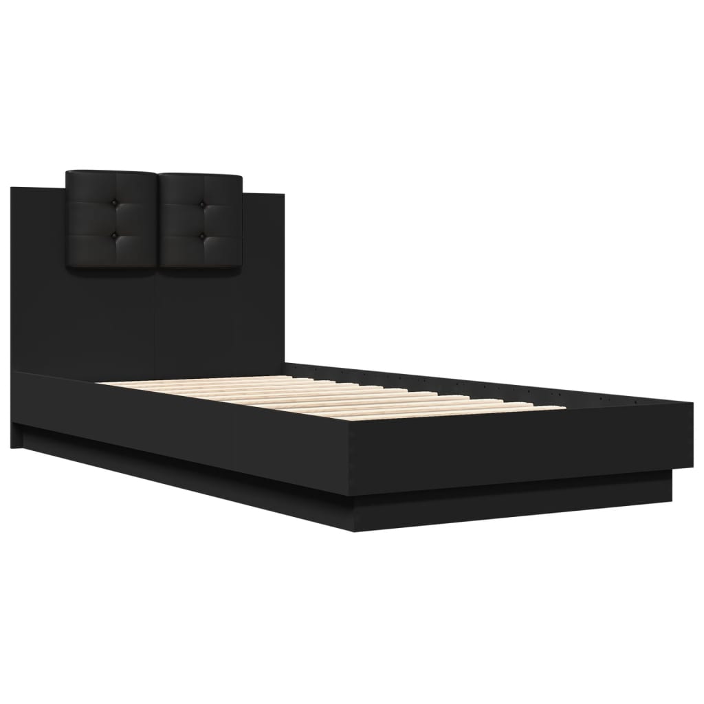 vidaXL Estructura cama con cabecero madera ingeniería negra 75x190 cm