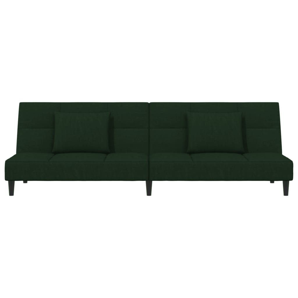 vidaXL Sofá cama de 2 plazas con dos almohadas terciopelo verde oscuro