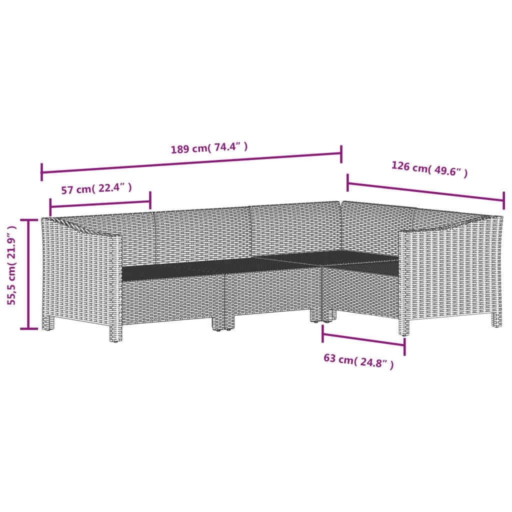 vidaXL Set de muebles de jardín 5 pzas y cojines ratán sintético gris