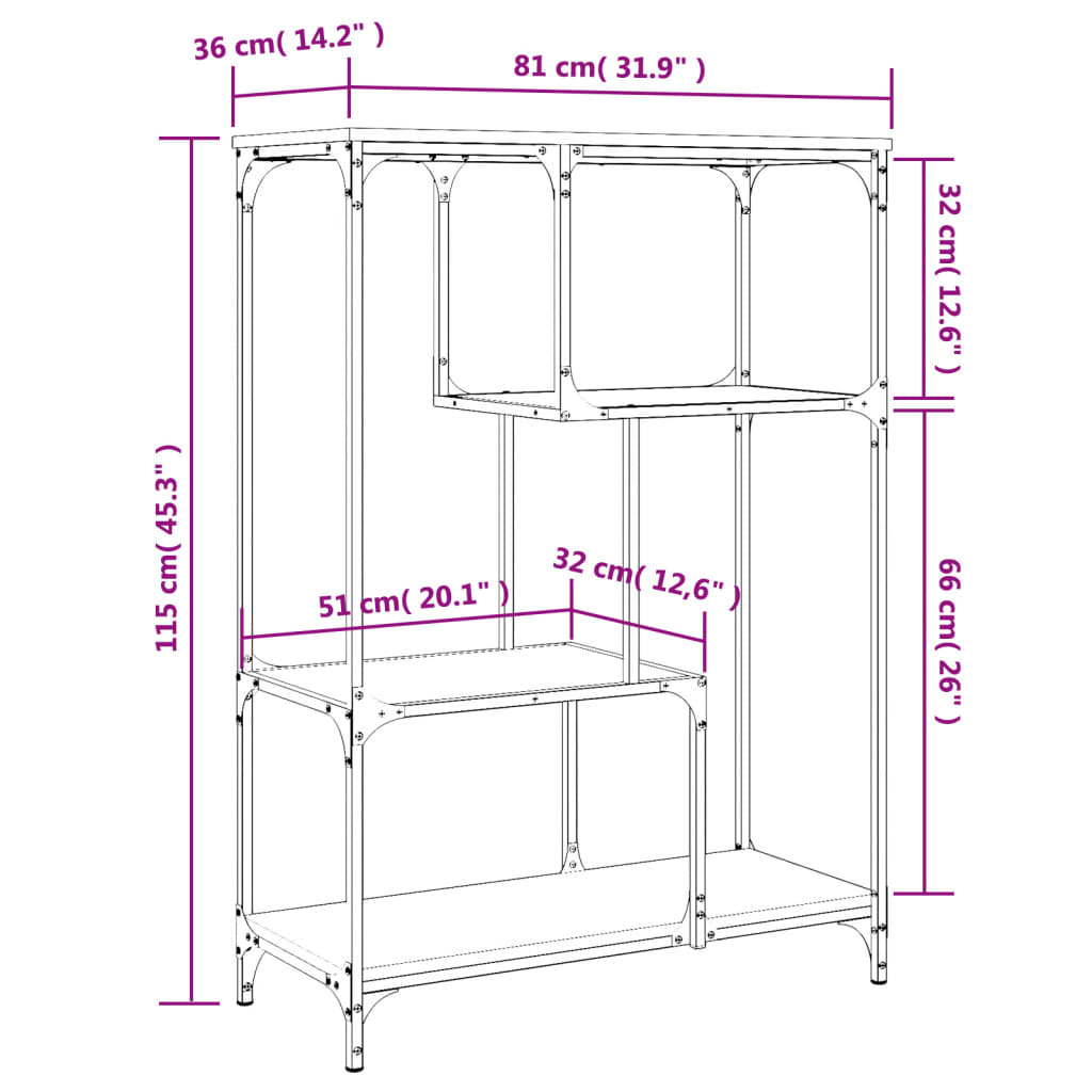 vidaXL Estantería madera de ingeniería acero roble Sonoma 81x36x115 cm