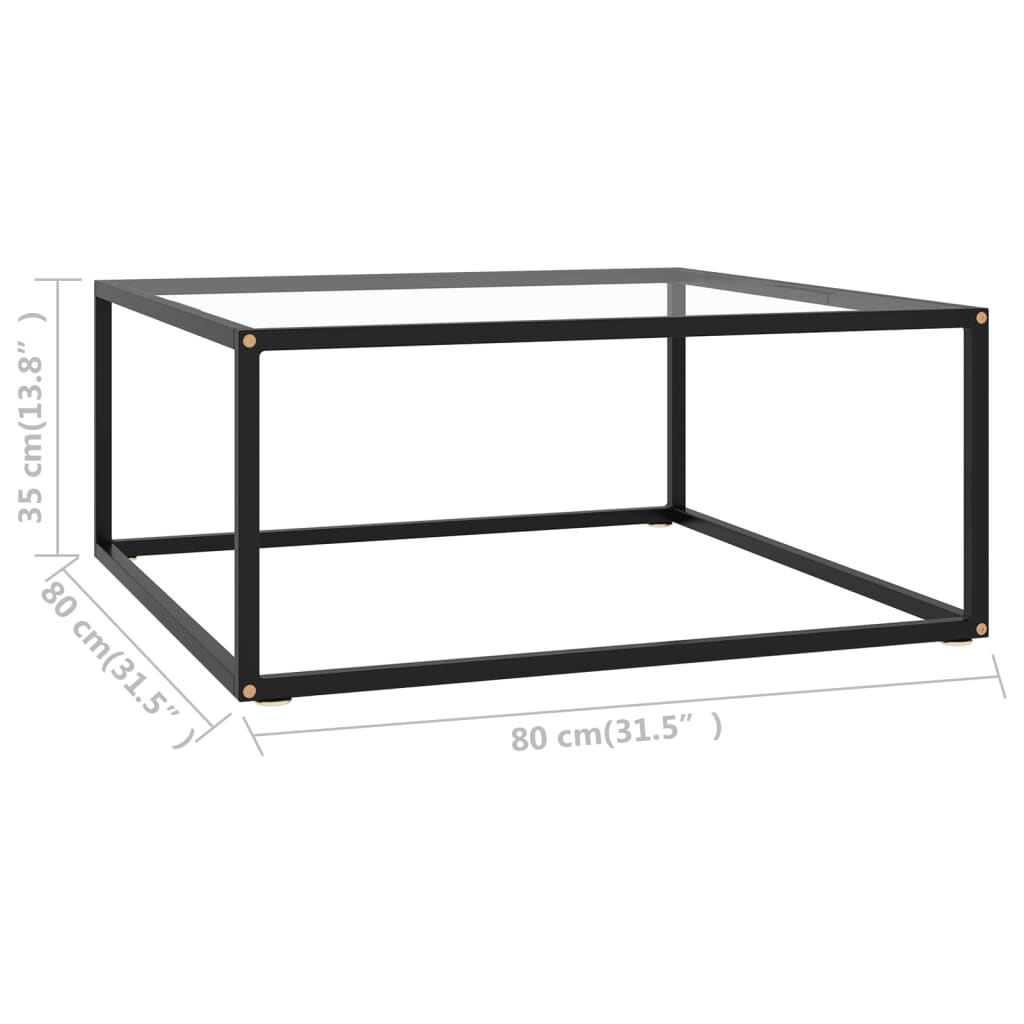 vidaXL Mesa de centro negra con vidrio templado 80x80x35 cm