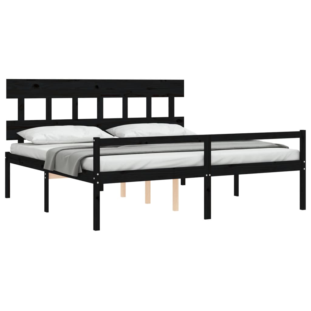 vidaXL Cama personas mayores cabecero madera maciza negro 200x200 cm