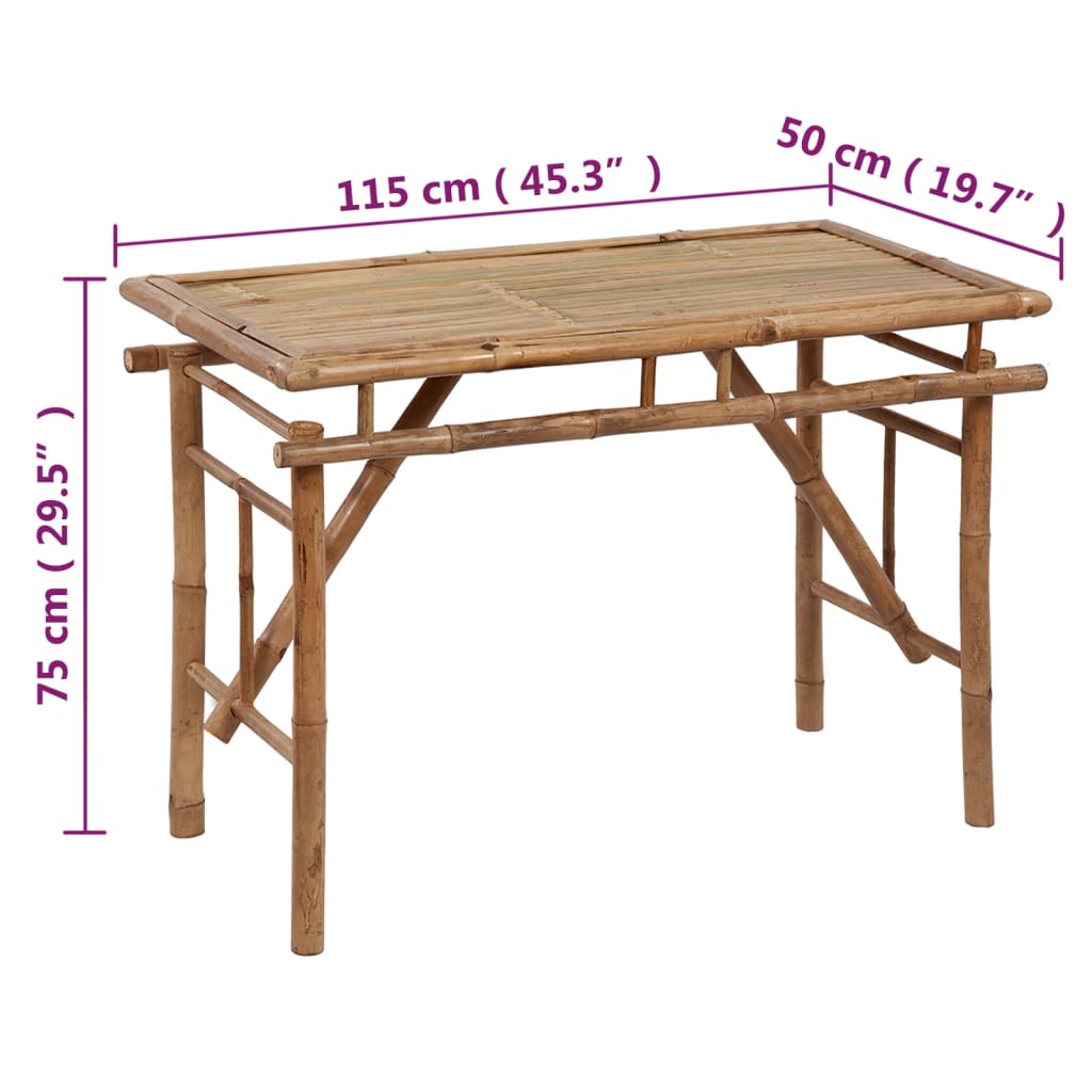 vidaXL Mesa plegable de jardín de bambú 115x50x75 cm