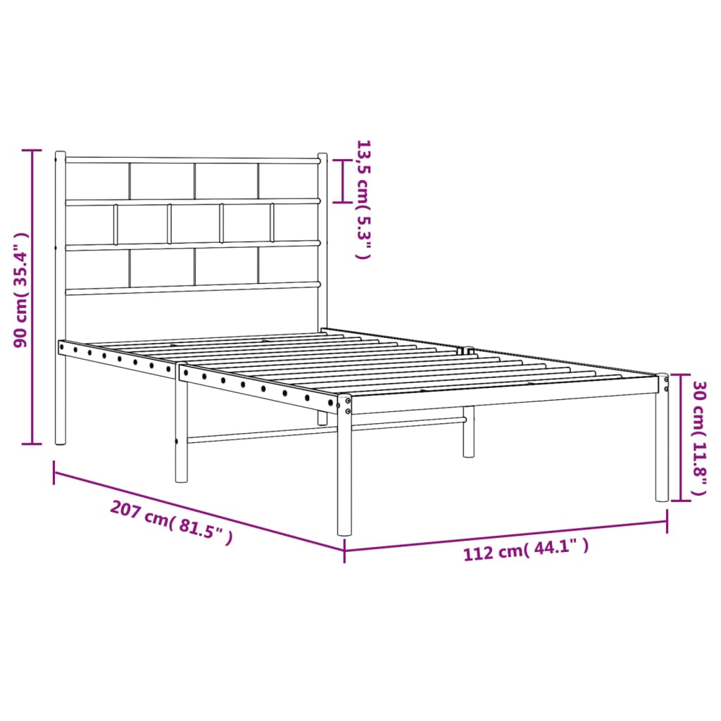 vidaXL Estructura cama sin colchón con cabecero metal blanco 107x203cm