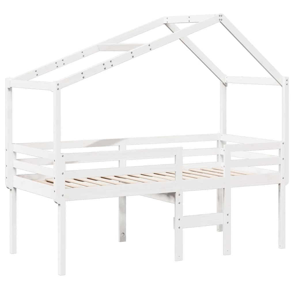 vidaXL Cama alta con techo madera maciza pino blanca 75x190 cm