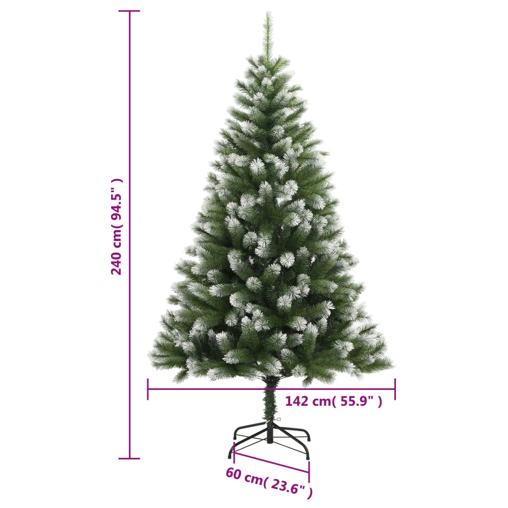 vidaXL Árbol de Navidad artificial con bisagras y nieve flocada 240 cm