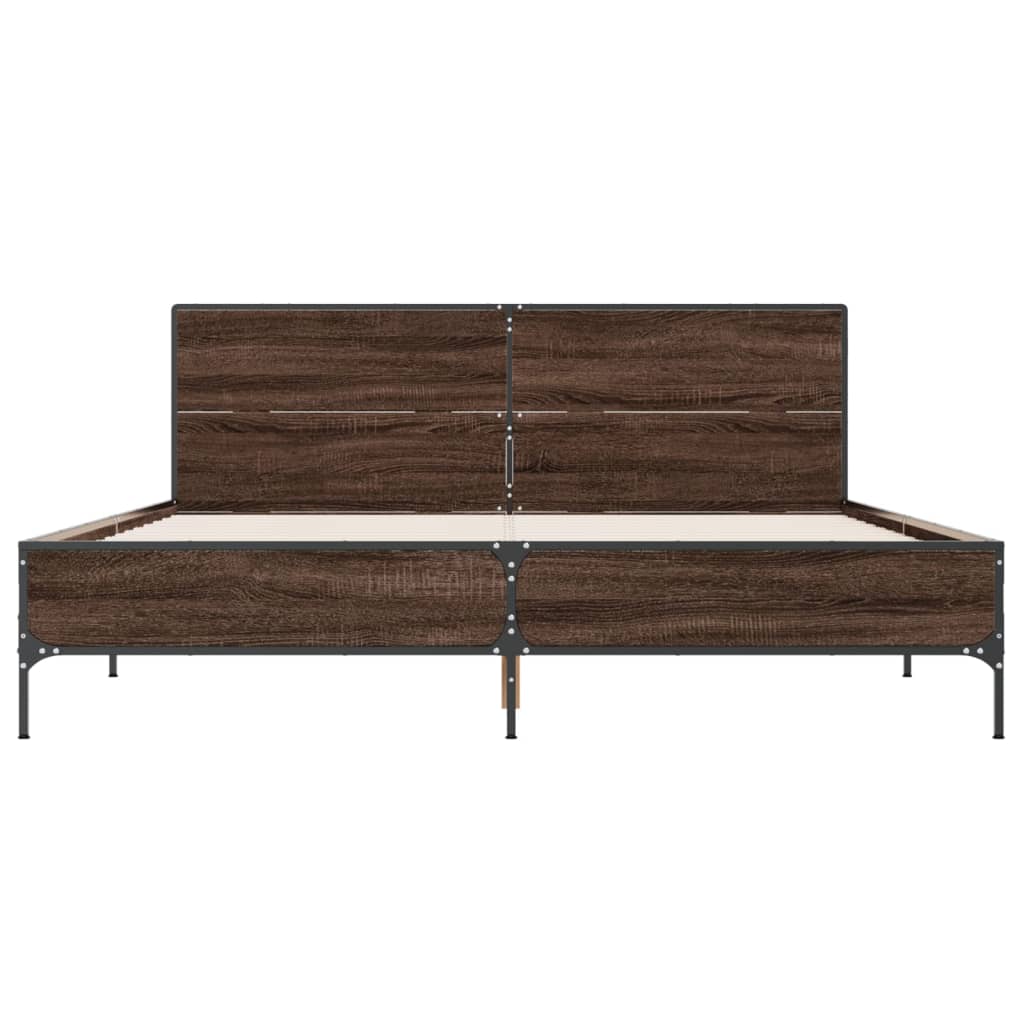 vidaXL Estructura cama madera ingeniería metal marrón roble 120x200 cm