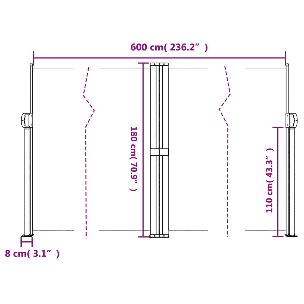 vidaXL Toldo lateral retráctil terracota 180x600 cm