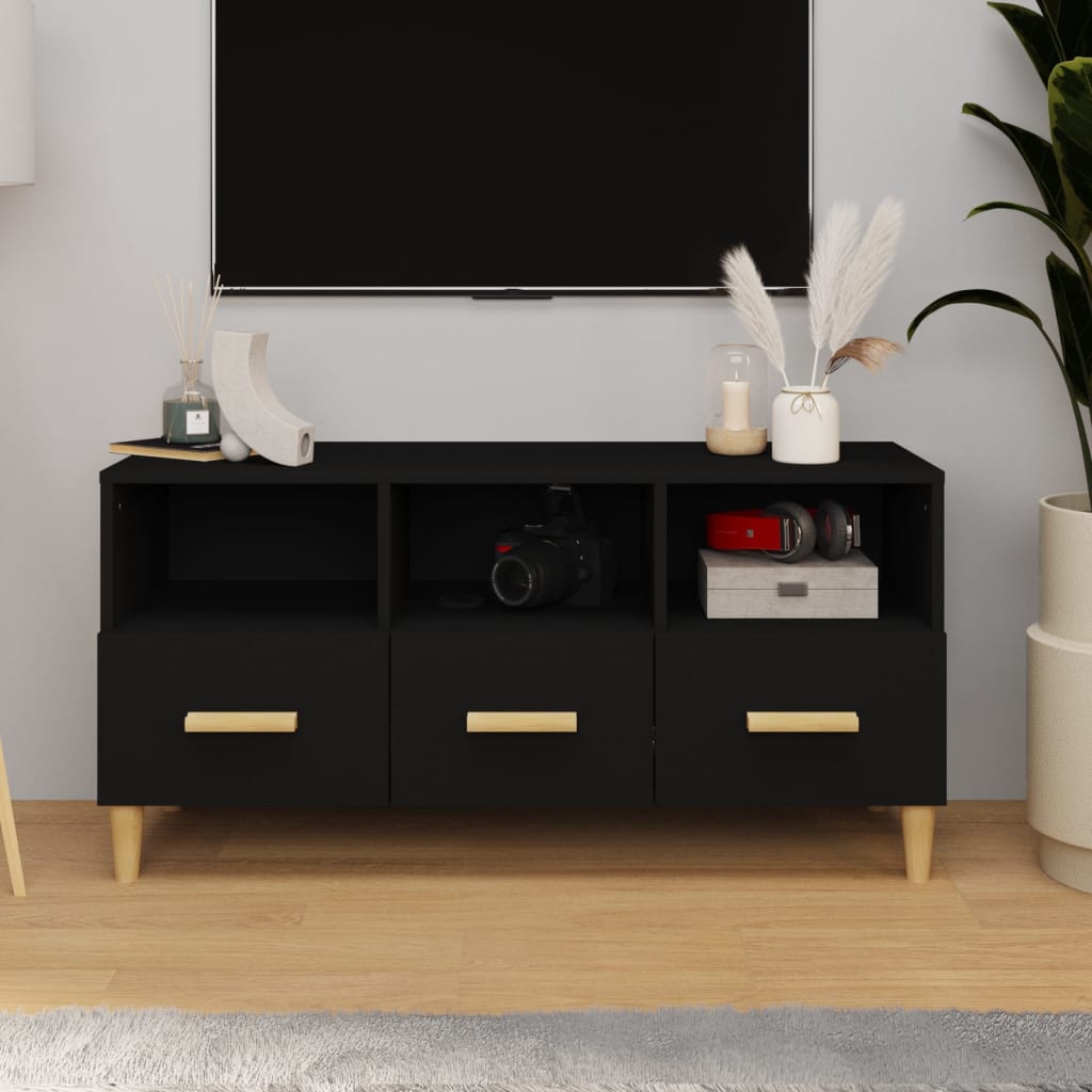 vidaXL Mueble de TV madera contrachapada negro 102x36x50 cm