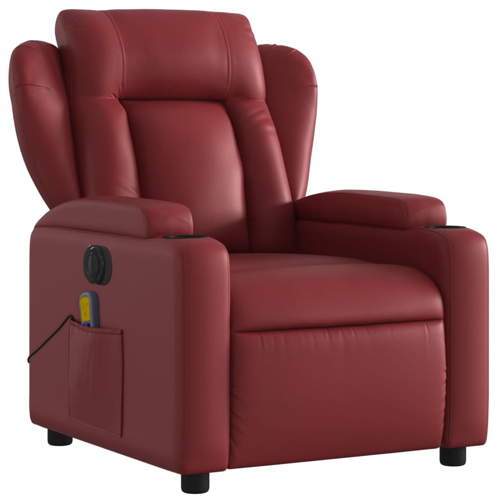 vidaXL Sillón de masaje reclinable de cuero artificial rojo tinto