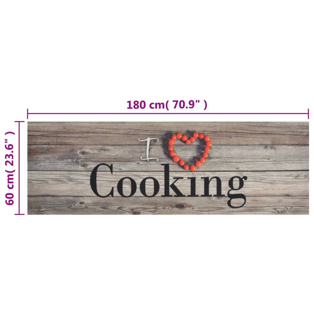 vidaXL Alfombra de cocina lavable terciopelo cooking gris 60x180 cm