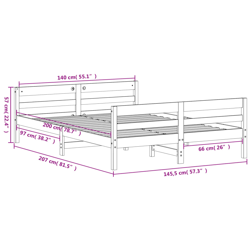 vidaXL Estructura de cama sin colchón madera de pino blanca 140x200 cm